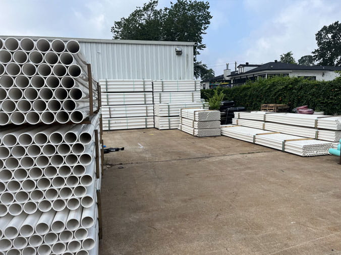PVC pipes in the pipe yard at Moore Supply Company Memorial City TX