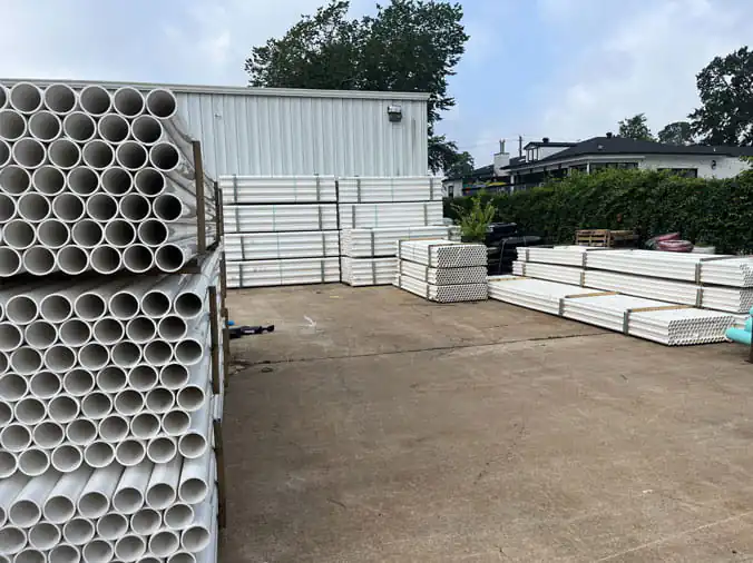PVC pipes in the pipe yard at Moore Supply Company Memorial City TX